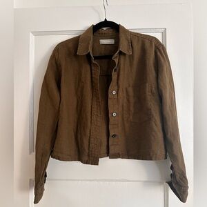 Everlane cropped linen shirt in olive brown